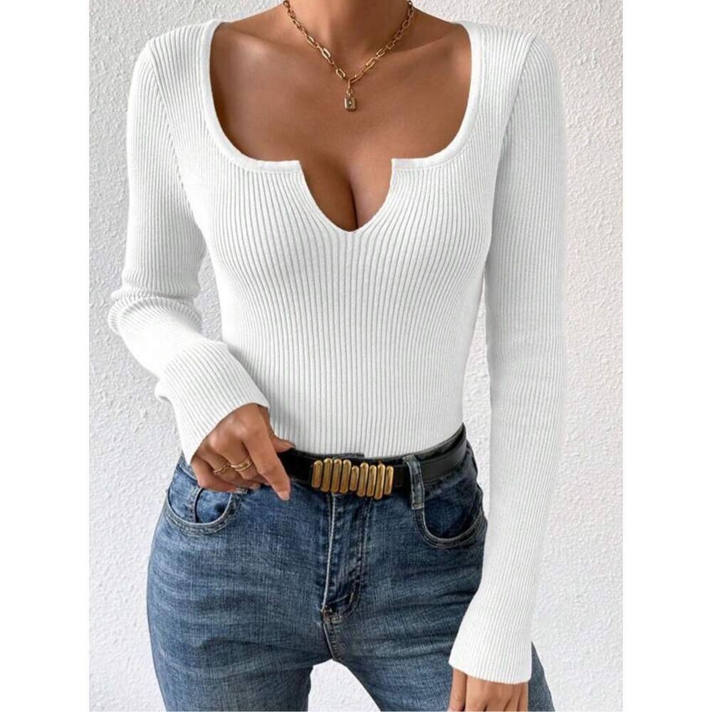 SHEIN White Ribbed Long Sleeve Top